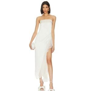 Retrofete Lorelai White Dress Strapless Asymmetric with Side Slit Size XS/S